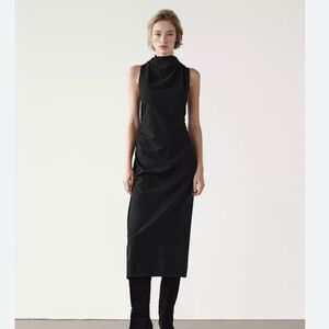 massimo dutti black silk dress Massimo Dutti Womens Embellished Chiffon Sleveless Midi Silk Dress Black Size 12